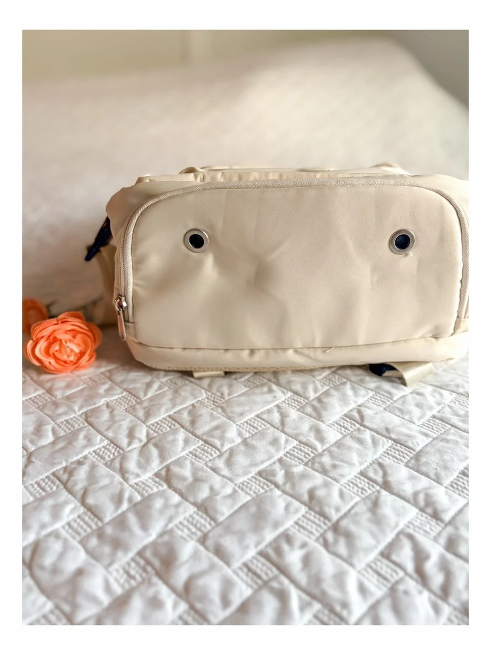 Cream Laptop Backpack USB Charging Port Travel Work School Carry On 17”